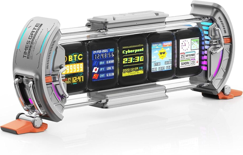 Divoom Times Gate - Cyberpunk Gaming Setup Digital Clock with Smart APP Control, WiFi Connect, RGB LED Display, Personalized Dashboard, Pixel Art for Gaming Room  Office Decor(Sliver)