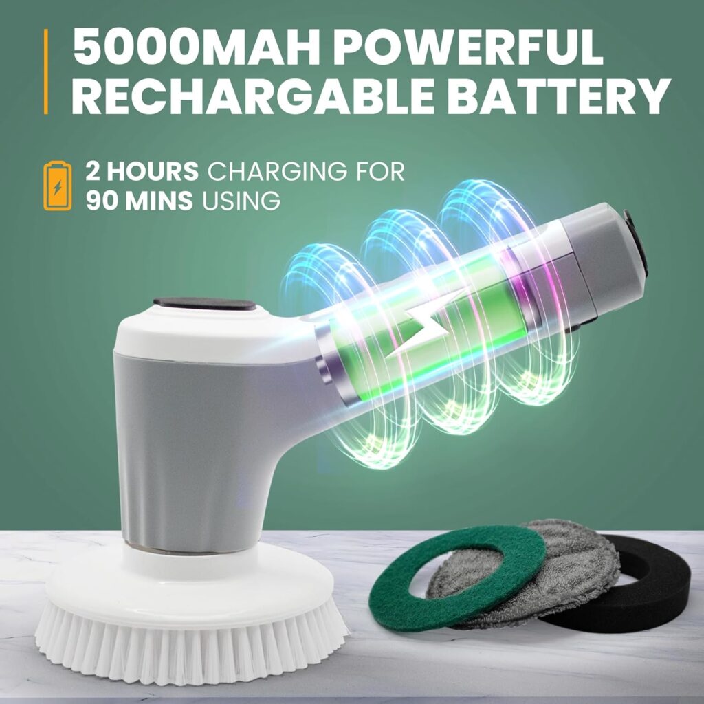 Electric Spin Scrubber Cleaning Brush Rechargeable Cordless Power scrubbers Portable Handheld Scrub with 6 Replaceable Brush Heads, 2 Adjustable Speeds, for Kitchen, Car, Kitchen, Bathroom, Bathtub Electric Spin Scrubber Cleaning Brush Rechargeable Cordless Power scrubbers Portable Handheld Scrub with 6 Replaceable Brush Heads, 2 Adjustable Speeds, for Kitchen, Car, Kitchen, Bathroom, Bathtub
