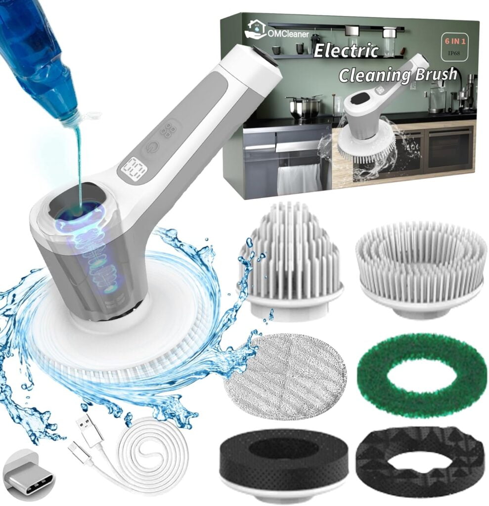 Electric Spin Scrubber Cleaning Brush Rechargeable Cordless Power scrubbers Portable Handheld Scrub with 6 Replaceable Brush Heads, 2 Adjustable Speeds, for Kitchen, Car, Kitchen, Bathroom, Bathtub Electric Spin Scrubber Cleaning Brush Rechargeable Cordless Power scrubbers Portable Handheld Scrub with 6 Replaceable Brush Heads, 2 Adjustable Speeds, for Kitchen, Car, Kitchen, Bathroom, Bathtub