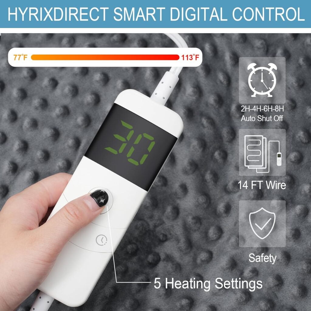 HYRIXDIRECT Electric Heated Weighted Blanket 15LB 48*72 Full Size Soft Throw Blanket with Glass Beads, 5 Heating Levels 2-8H Auto Off, Over-Heat Protection, Machine Washable HYRIXDIRECT Electric Heated Weighted Blanket 15LB 48*72 Full Size Soft Throw Blanket with Glass Beads, 5 Heating Levels 2-8H Auto Off, Over-Heat Protection, Machine Washable
