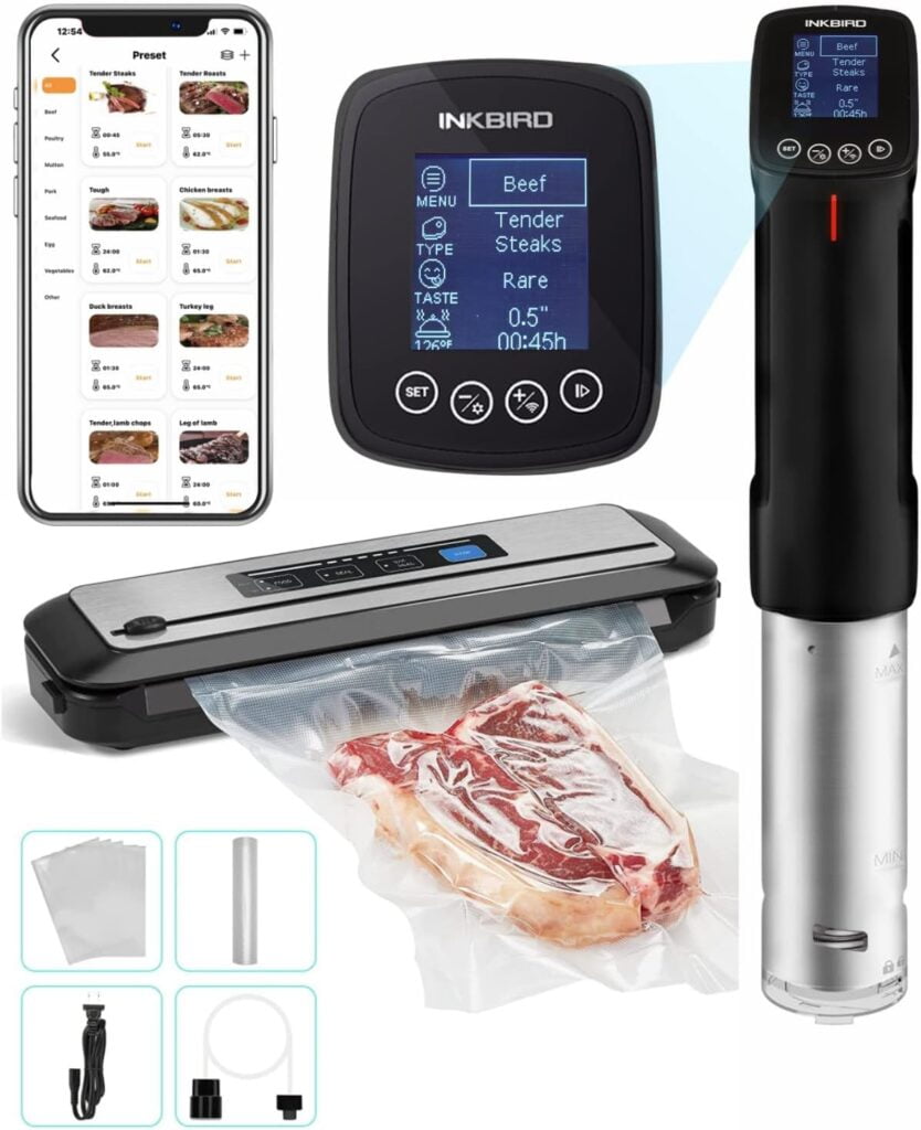 WiFi Sous-Vide-Machine Vacuum Sealer Machine, Inkbird Sous Vide Cooker 1000W w/Recipes on APP Preset Cooker | Automatic Air Sous Vide Vacuum Sealing WiFi Sous-Vide-Machine Vacuum Sealer Machine, Inkbird Sous Vide Cooker 1000W w/Recipes on APP Preset Cooker | Automatic Air Sous Vide Vacuum Sealing