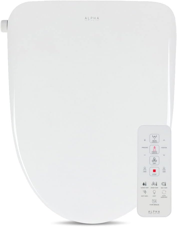 ALPHA BIDET JX Elongated Bidet Toilet Seat, White, Endless Warm Water, Rear and Front Wash, LED Light, Quiet Operation, Wireless Remote, Low Profile Sittable Lid, 3 Year Warranty (Elongated) ALPHA BIDET JX Elongated Bidet Toilet Seat, White, Endless Warm Water, Rear and Front Wash, LED Light, Quiet Operation, Wireless Remote, Low Profile Sittable Lid, 3 Year Warranty (Elongated)