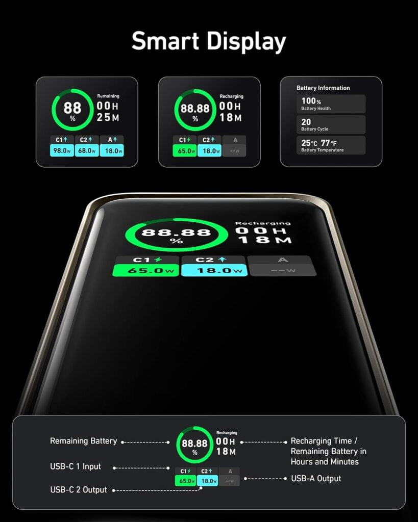 Anker Prime Power Bank 200W, 20K Portable Charger 3-Port with 100W Charging Base, Smart Digital Display, Compatible with iPhone 15/15 Plus/15 Pro/15 Pro Max/14 Series, MacBook, Samsung, Dell, and More Anker Prime Power Bank 200W, 20K Portable Charger 3-Port with 100W Charging Base, Smart Digital Display, Compatible with iPhone 15/15 Plus/15 Pro/15 Pro Max/14 Series, MacBook, Samsung, Dell, and More