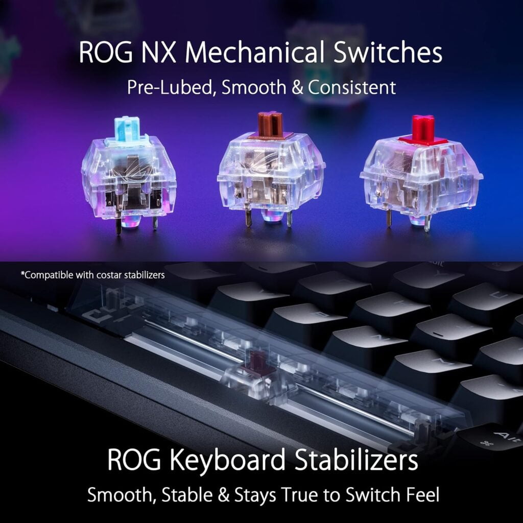 ASUS ROG Azoth 75% Wireless DIY Custom Gaming Keyboard, OLED Display, Three-Layer Dampening, Hot-Swappable ROG NX Red Switches Keyboard Stabilizers, PBT Keycaps, RGB-Black ASUS ROG Azoth 75% Wireless DIY Custom Gaming Keyboard, OLED Display, Three-Layer Dampening, Hot-Swappable ROG NX Red Switches Keyboard Stabilizers, PBT Keycaps, RGB-Black