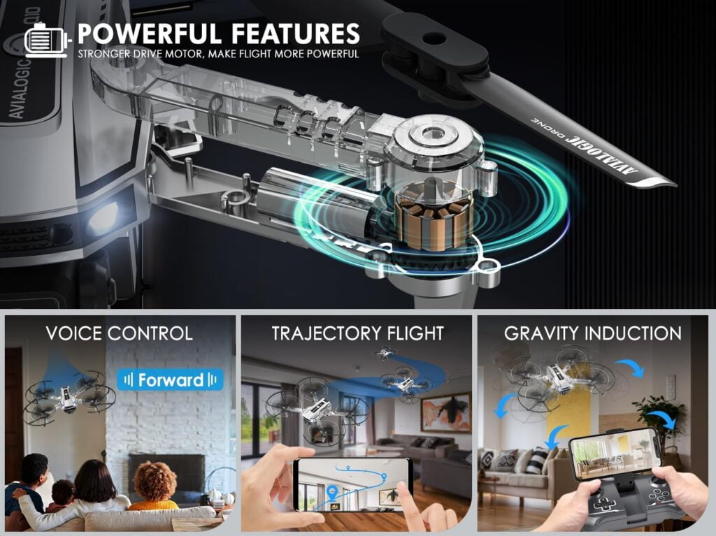 AVIALOGIC Mini Drone with Camera for Kids, Remote Control Helicopter Toys Gifts for Boys Girls, FPV RC Quadcopter with 1080P HD Live Video Camera, Altitude Hold, Gravity Control, 2 Batteries, Black