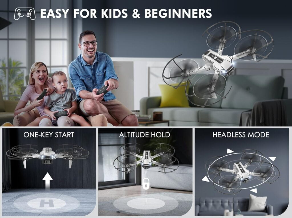 AVIALOGIC Mini Drone with Camera for Kids, Remote Control Helicopter Toys Gifts for Boys Girls, FPV RC Quadcopter with 1080P HD Live Video Camera, Altitude Hold, Gravity Control, 2 Batteries, Black