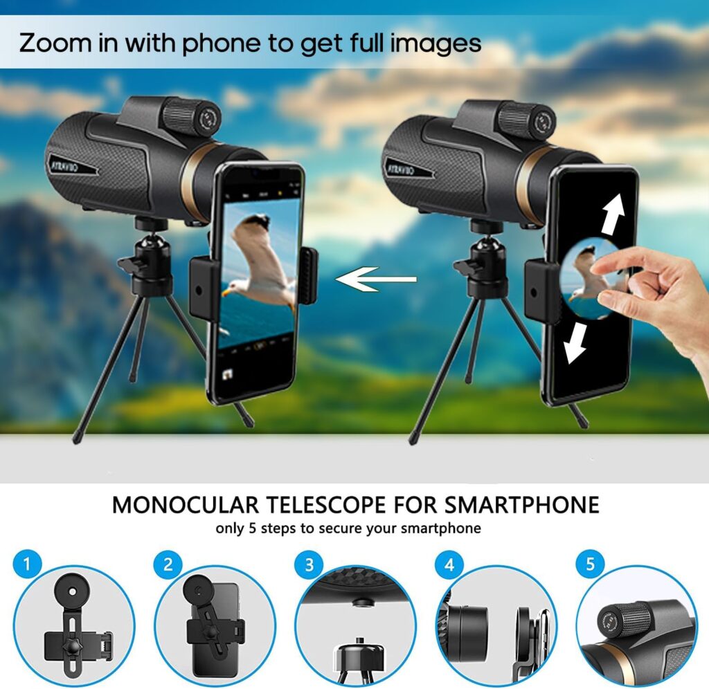 AYRAVIIO 12×60 Monocular Telescope with Smartphone Holder Upgraded Tripod, High Powered SMC BAK4 Scope, Christmas Birthday Gifts for Men Dad Him Husband, Outdoors Gadgets for Birdwatching AYRAVIIO 12×60 Monocular Telescope with Smartphone Holder Upgraded Tripod, High Powered SMC BAK4 Scope, Christmas Birthday Gifts for Men Dad Him Husband, Outdoors Gadgets for Birdwatching