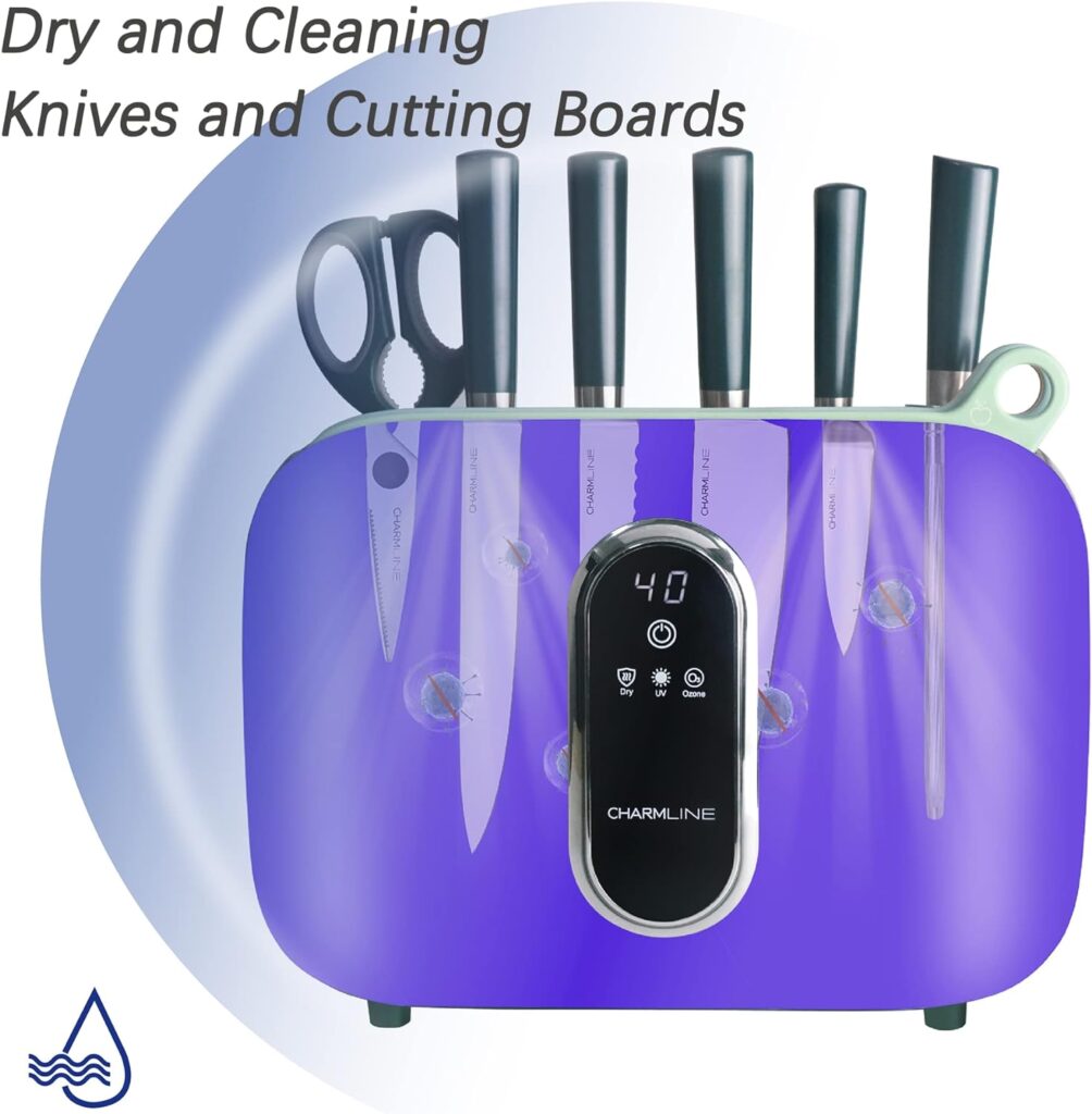 Charmline Smart Cutting Board and Knife Set with Holder, 3 Color Coded Chopping Boards, 4 Knives, Scissors and Knife Sharpeners, Drying Holder Organizer for Kitchen, Smart Home Gadgets, Yellow