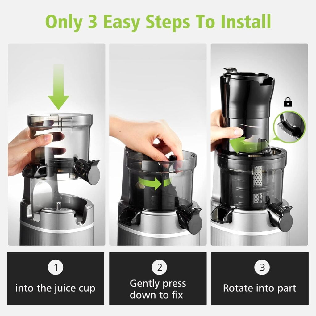 Cold Press Juicer, Aobosi Slow Masticating Juicer with Large Feed Chute, Quiet Motor Reverse Function, Easy to Clean Brush Juicer Machine for High Nutrient Fruits Vegetables, 200 Watts, Matte Black cold press juicer aobosi slow masticating juicer with large feed chute quiet motor reverse function easy to clean brush 1 1
