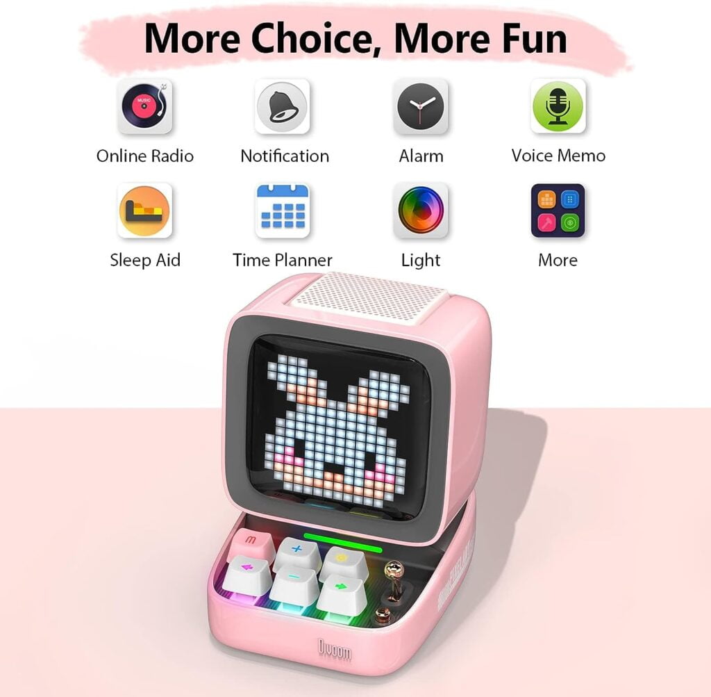 Divoom Ditoo Pixel Art Gaming Portable Bluetooth Speaker with App Controlled 16X16 LED Front Panel, Also a Smart Alarm (White)