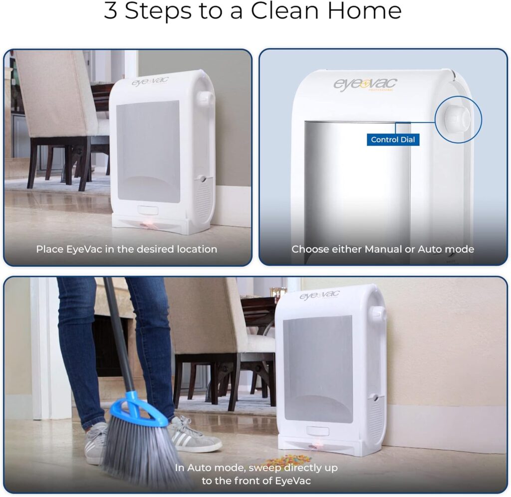 EyeVac Pro Touchless Vacuum Automatic Dustpan - Ultra Fast  Powerful - Great for Sweeping Salon Pet Hair Food Dirt Kitchen, Corded Canister Vacuum, Bagless, Automatic Sensors, 1400 Watt (Black)