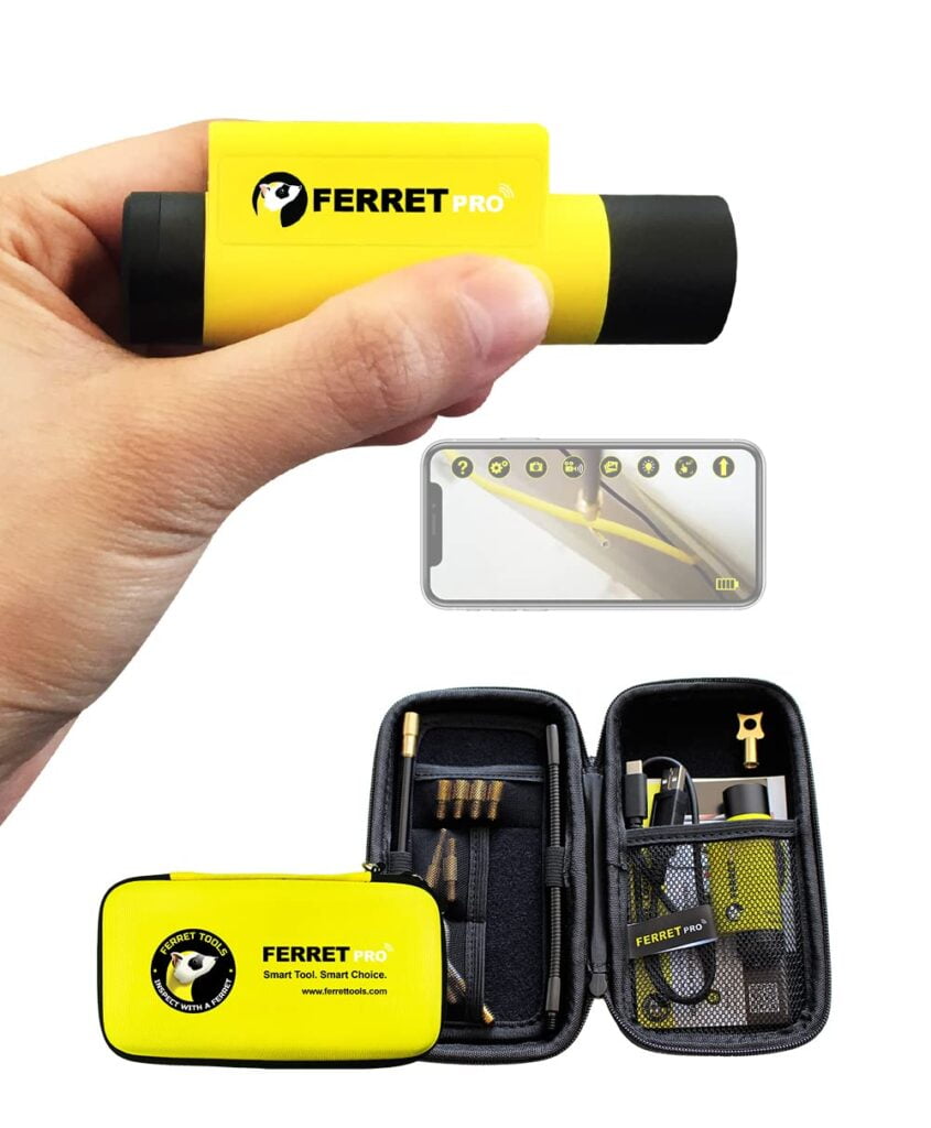 Ferret Pro Wireless Inspection Camera – WiFi Borescope, 720p HD, Digital Zoom Variable Focus, Adjustable LED Lights, IP67 Rated, Trades Camera Cable Pulling Tool with Free App Rod adaptors Ferret Pro Wireless Inspection Camera – WiFi Borescope, 720p HD, Digital Zoom Variable Focus, Adjustable LED Lights, IP67 Rated, Trades Camera Cable Pulling Tool with Free App Rod adaptors