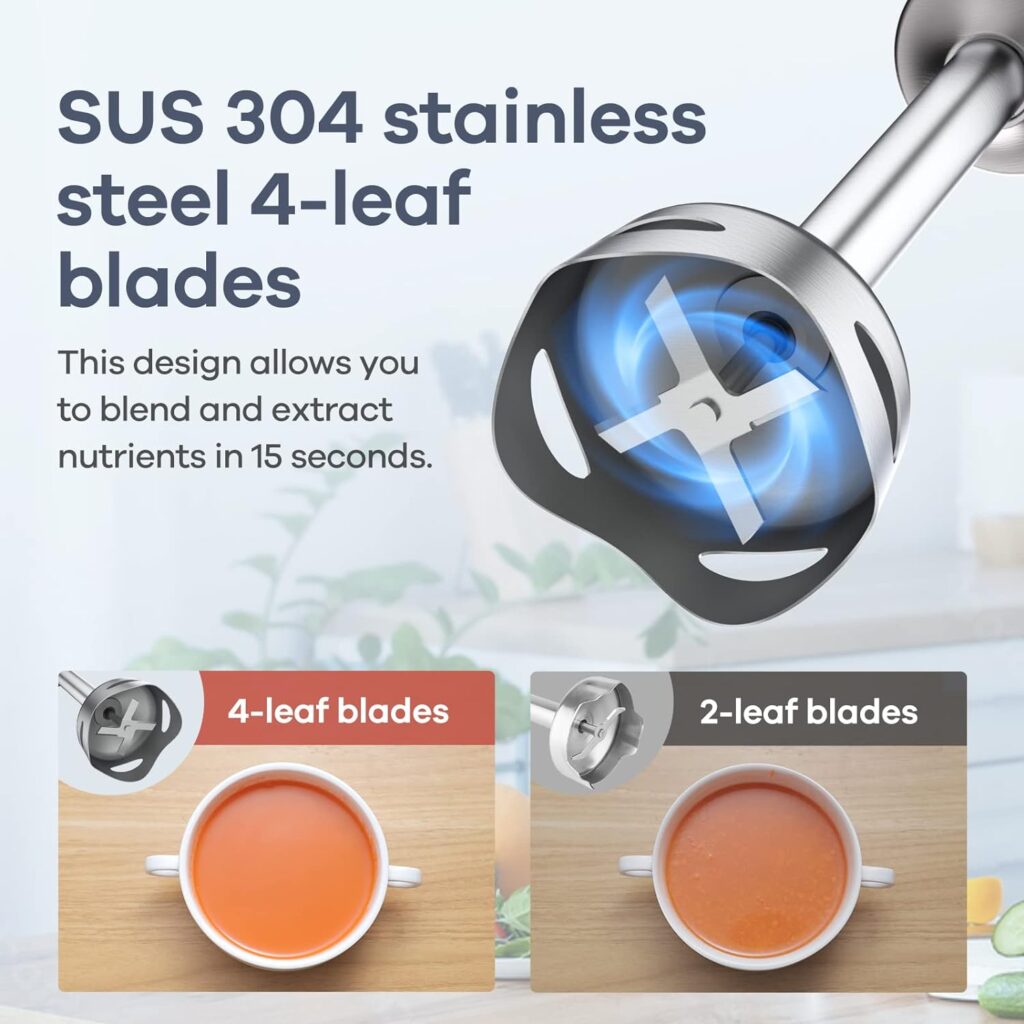 Ganiza Immersion Blender 8 in 1 Hand Blender 800W Heavy Duty Motor, 15 Speed and Turbo Mode Handheld Blender Stainless Steel Sitck Blender Includes 8 Total Pieces