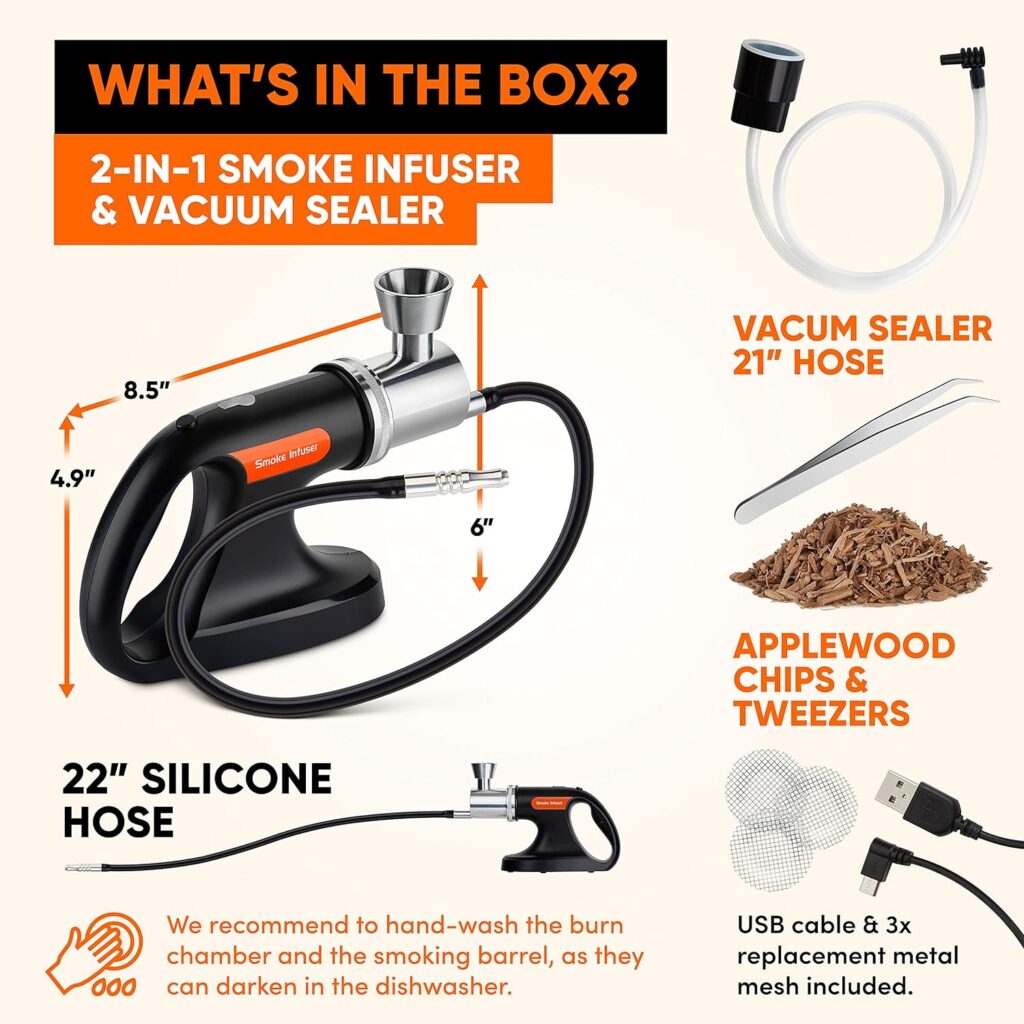 JoChef Professional Handheld Smoke Gun – Cold Smoker + Vacuum Function – USB Smoking Gun Food Smoker – Wood Chips Included - Ideal Gift for Chefs and Mixologists – Use for Sous Vide, Cocktails + Ebook (Silver) (Black 2021) JoChef Professional Handheld Smoke Gun – Cold Smoker + Vacuum Function – USB Smoking Gun Food Smoker – Wood Chips Included - Ideal Gift for Chefs and Mixologists – Use for Sous Vide, Cocktails + Ebook (Silver) (Black 2021)