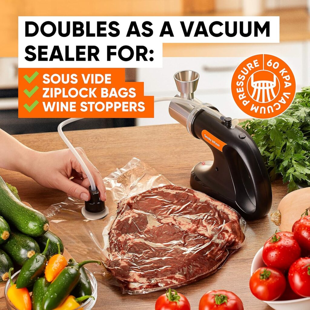 JoChef Professional Handheld Smoke Gun – Cold Smoker + Vacuum Function – USB Smoking Gun Food Smoker – Wood Chips Included - Ideal Gift for Chefs and Mixologists – Use for Sous Vide, Cocktails + Ebook (Silver) (Black 2021) jochef professional handheld smoke gun cold smoker vacuum function usb smoking gun food smoker wood chips included ideal 3