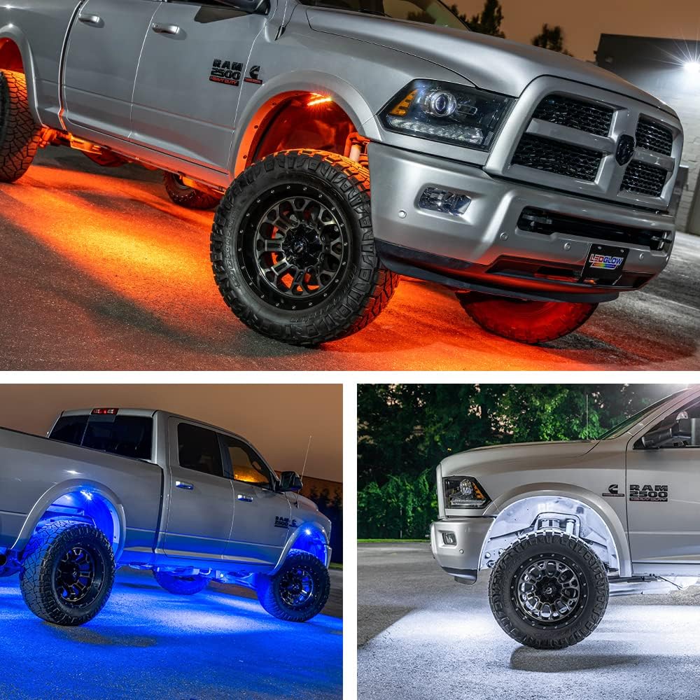 LEDGlow 6pc Multi-Color Slimline LED Truck Underbody Underglow Accent Neon Lighting Kit  4pc Wheel Well Fender Lights - 10 Solid Colors - 13 Unique Patterns - Includes Control Box  Remote