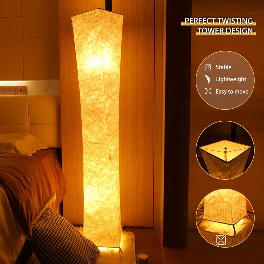 LEONC Design 39 Creative LED Floor Lamp, Softlighting Minimalist Modern Contemporary with Fabric Shade  2 Bulbs Floor Lamps for Living Room Bedroom Warm Atmosphere(Tyvek Dupont 39 x 7.9 x 7.9inch)
