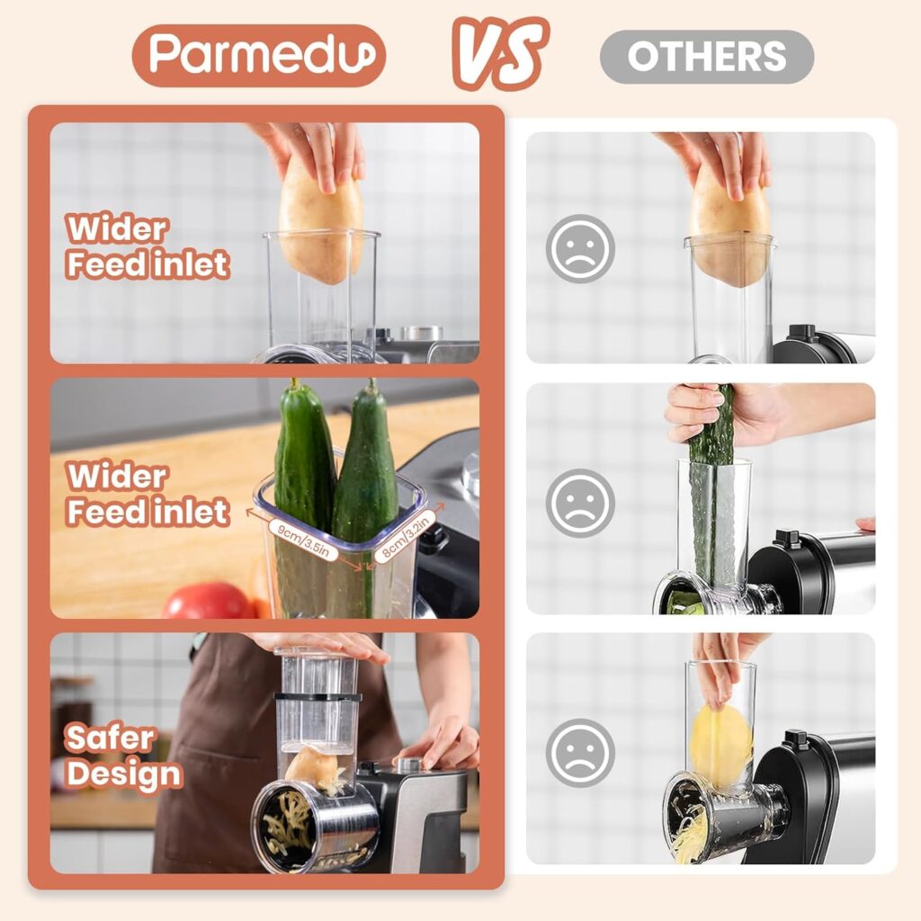 Parmedu Electric Cheese Grater Meat Grinder: Electric Vegetable Cutter Electric Slicer Shredder Salad Maker - Professional Meat Mincer with 2 Plates, Sausage Maker Kibbe Kit(Total 12 Attachments) Parmedu Electric Cheese Grater Meat Grinder: Electric Vegetable Cutter Electric Slicer Shredder Salad Maker - Professional Meat Mincer with 2 Plates, Sausage Maker Kibbe Kit(Total 12 Attachments)