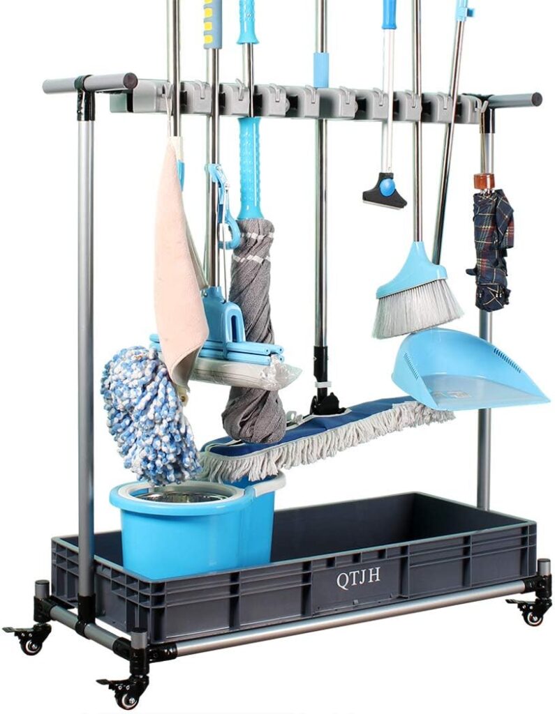 QTJH Broom And Mop Holder Put Wet Movable Floor-Mounted Mop Rack Floor Standing Cleaning Tool Cart Storage For Garden Garage Schools, Hospitals, Factories, Hotels,Property Companies QTJH Broom And Mop Holder Put Wet Movable Floor-Mounted Mop Rack Floor Standing Cleaning Tool Cart Storage For Garden Garage Schools, Hospitals, Factories, Hotels,Property Companies