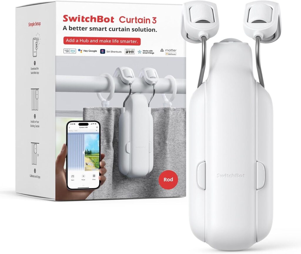 SwitchBot Automatic Curtain Opener - Bluetooth Remote Control Smart Curtain with App/Timer, Upgraded High-Performance Motor, Add Hub to Work with Alexa, Google Home, HomeKit (Curtain 3, Rod) SwitchBot Automatic Curtain Opener - Bluetooth Remote Control Smart Curtain with App/Timer, Upgraded High-Performance Motor, Add Hub to Work with Alexa, Google Home, HomeKit (Curtain 3, Rod)