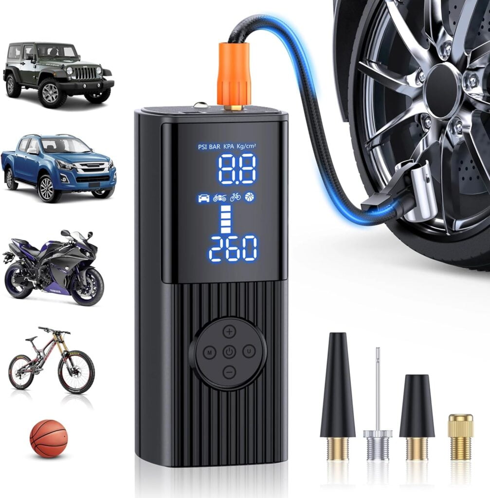 Tire Inflator Portable Air Compressor-180PSI  20000mAh Portable Air Pump, Accurate Pressure LCD Display, 3X Fast Inflation for Cars, Bikes  Motorcycle Tires, Balls.