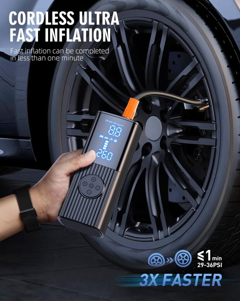 Tire Inflator Portable Air Compressor-180PSI  20000mAh Portable Air Pump, Accurate Pressure LCD Display, 3X Fast Inflation for Cars, Bikes  Motorcycle Tires, Balls.