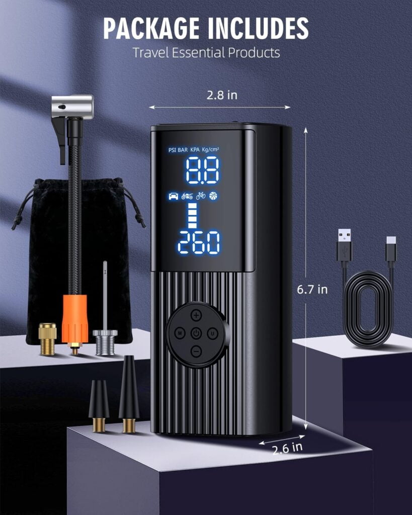 Tire Inflator Portable Air Compressor-180PSI  20000mAh Portable Air Pump, Accurate Pressure LCD Display, 3X Fast Inflation for Cars, Bikes  Motorcycle Tires, Balls.