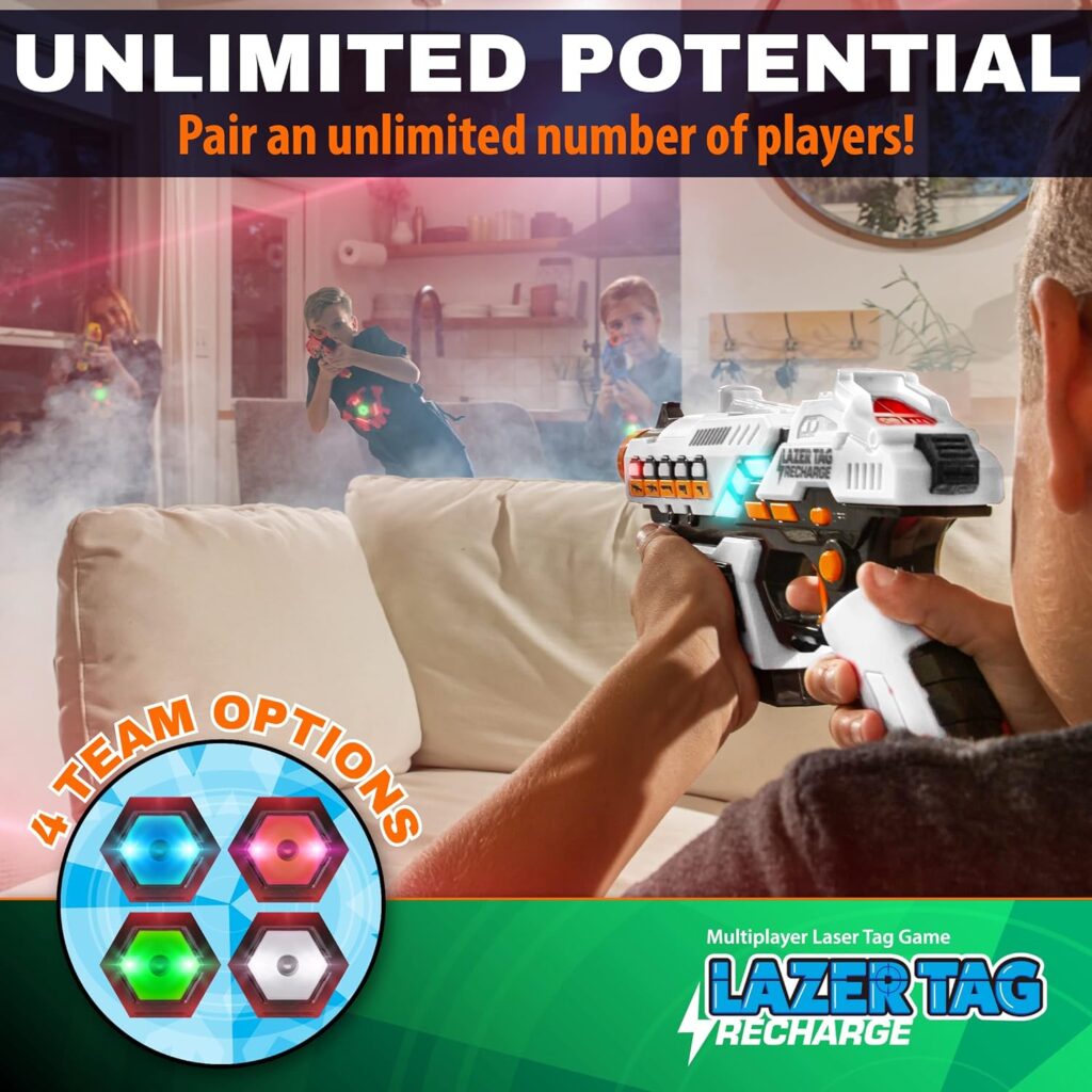 USA Toyz Rechargeable Laser Tag Game - 4pk Laser Tag Set with Guns and Vests, 4 Laser Tag Guns, 4 Lazer Tag Vests with FX, LEDs Outdoor Multiplayer Toy Shooting Games Laser Tag for Kids, Teens, Adults