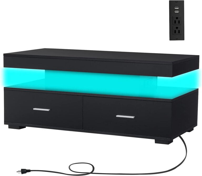 weenfon led coffee table for living room coffee table with lights charging station 21 color change modern smart 2 tiers