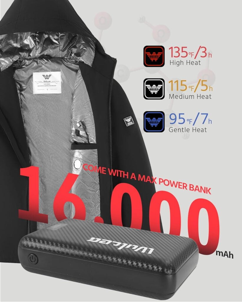 Wulcea Graphene Heated Jacket for Men Fur Lined with 7.4V 16000mAh Battery Pack Wulcea Graphene Heated Jacket for Men Fur Lined with 7.4V 16000mAh Battery Pack