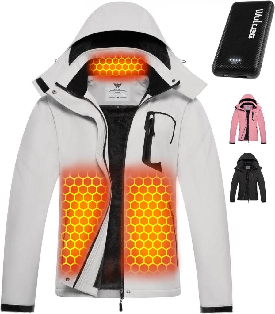 Wulcea Graphene Heated Jacket for Women Fur Lined with 7.4V 16000mAh Battery Pack