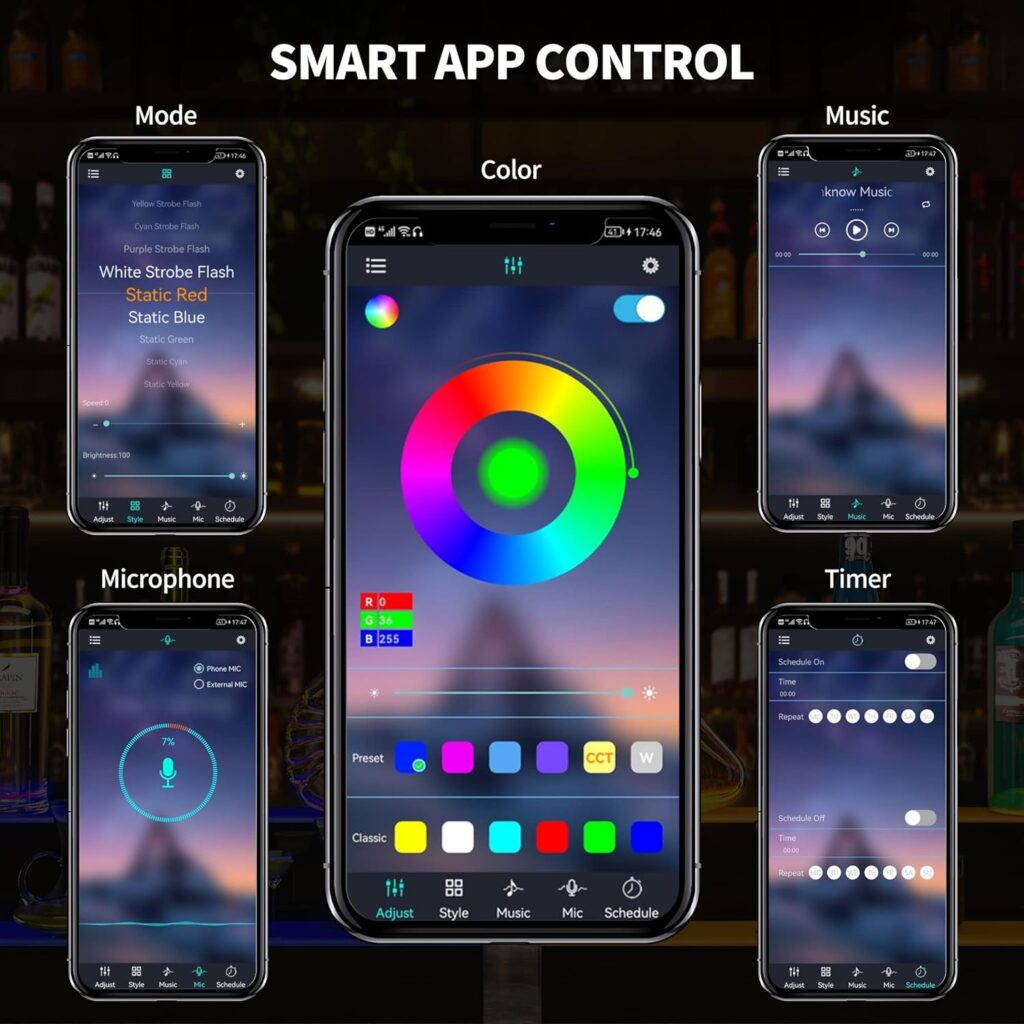 YITAHOME LED Lighted Liquor Bottle Display Shelf Supports USB  Power Bank, 3-Step 40-inch Bar Liquor Alcohol Shelf for Home Decoration Counter Party, Acrylic Whiskey Rack Stand with Remote  App Control