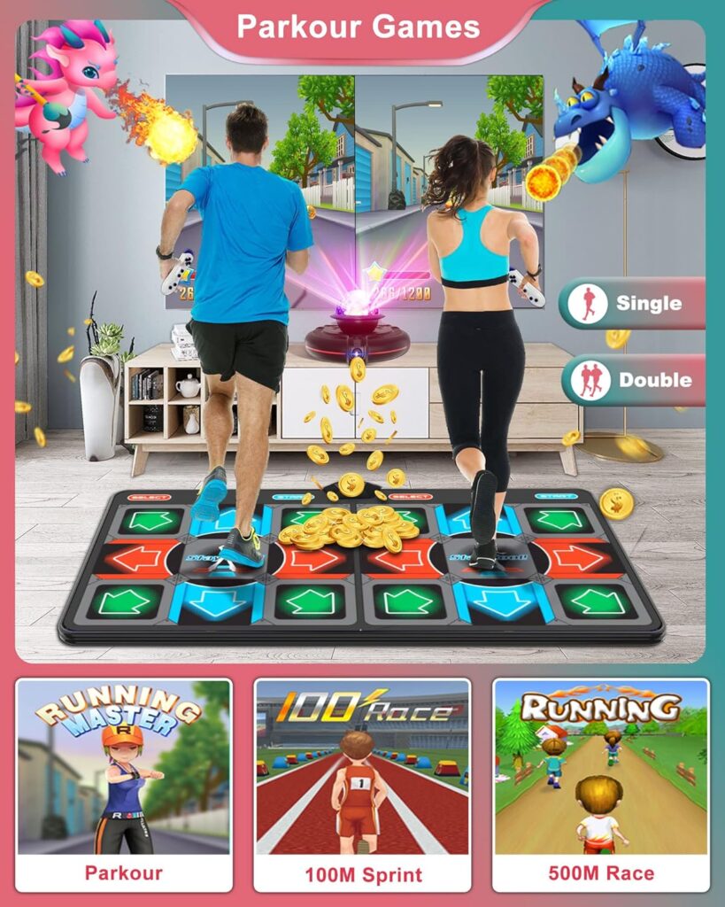 Acelufly Dance Mat, Flannel Dance Mat for TV with HD Camera, Wireless Double User Dance Mat with Game Controller, Non-Slip Dance Pad for Kids Adults, Christmas Birthday Gifts for Girls Boys