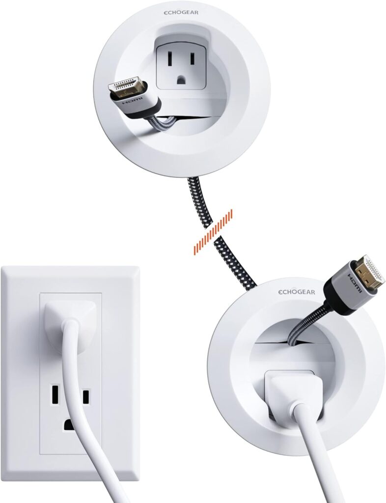 ECHOGEAR in-Wall Cable Management Kit - Includes Power  Low Voltage Cable Management - Hide TV Wires When Mounting A TV - Includes Hole Saw Drill Attachment for Easy Install
