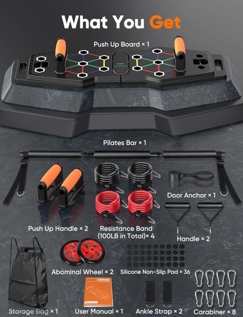 Foldable Push Up Board, 25-In-1 Multifunction Home Workout Equipment for Upper Body Strength Training, Portable Push Up Board with Color-Coded Variations and Accessories for Chest, Triceps, Back, Arms Foldable Push Up Board, 25-In-1 Multifunction Home Workout Equipment for Upper Body Strength Training, Portable Push Up Board with Color-Coded Variations and Accessories for Chest, Triceps, Back, Arms
