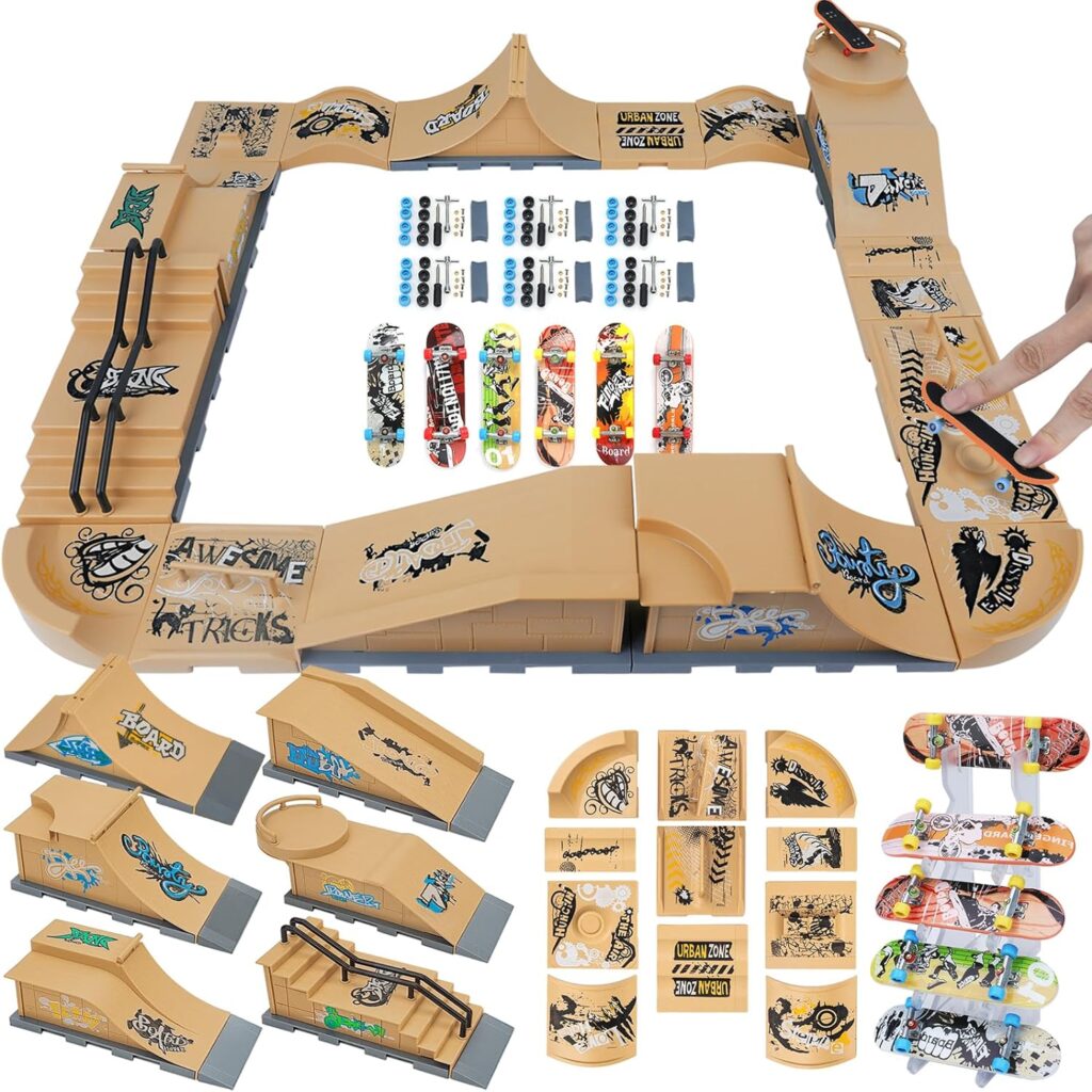 Gr8ware Finger Skateboard Ramp Set, 6 in 1 Plus 11 Buffer Plates Mini Skatepark for Fingerboard, Figure Boarding Skate Park, Fingerboard Skatepark Halfpipe Obstacle Deck for Holiday Party Favors