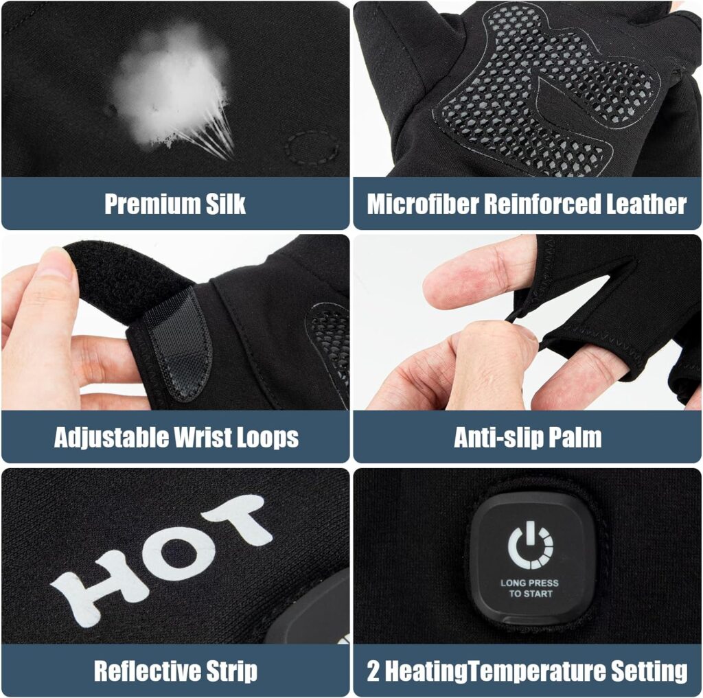 Heated Gloves for Men Women, Rechargeable Full Half Hands Electric Gloves Heated Fingerless Touchscreen Gloves Heated Winter Hand Warmer for Work Cycling Skiing Outdoor Snow Heated Gloves for Men Women, Rechargeable Full Half Hands Electric Gloves Heated Fingerless Touchscreen Gloves Heated Winter Hand Warmer for Work Cycling Skiing Outdoor Snow