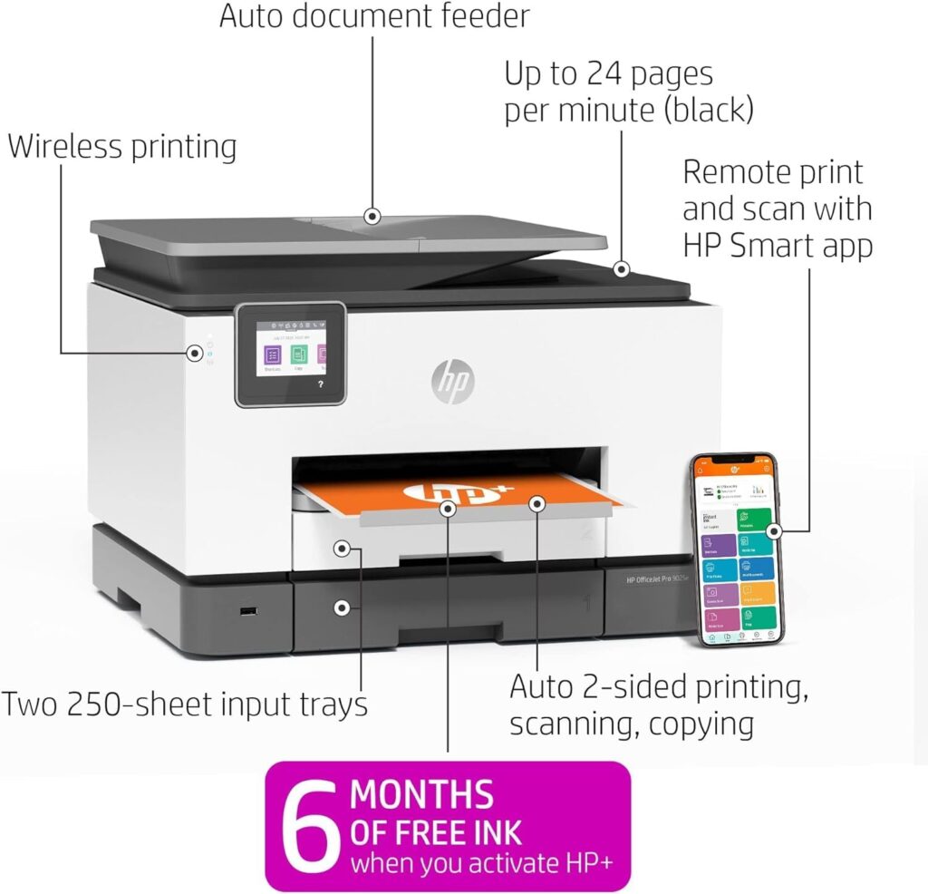 HP OfficeJet Pro 9015e Wireless Color All-in-One Printer with bonus 6 months Instant ink with HP+ (1G5L3A),Gray