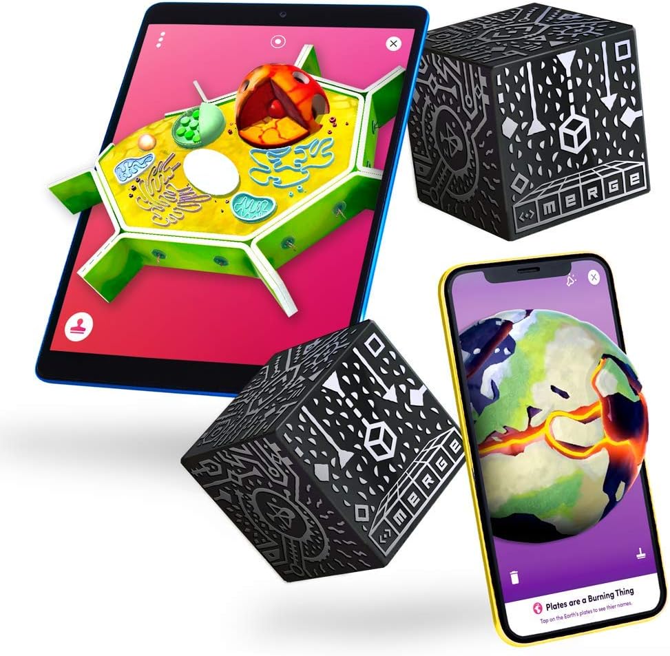 Merge Cube (2 Pack) Hold Anything - Hands-on Science and STEM Education | Digital Teaching Aids - Science Simulations and STEM Projects - Home School, Remote and in Classroom Learning - iOS  Android