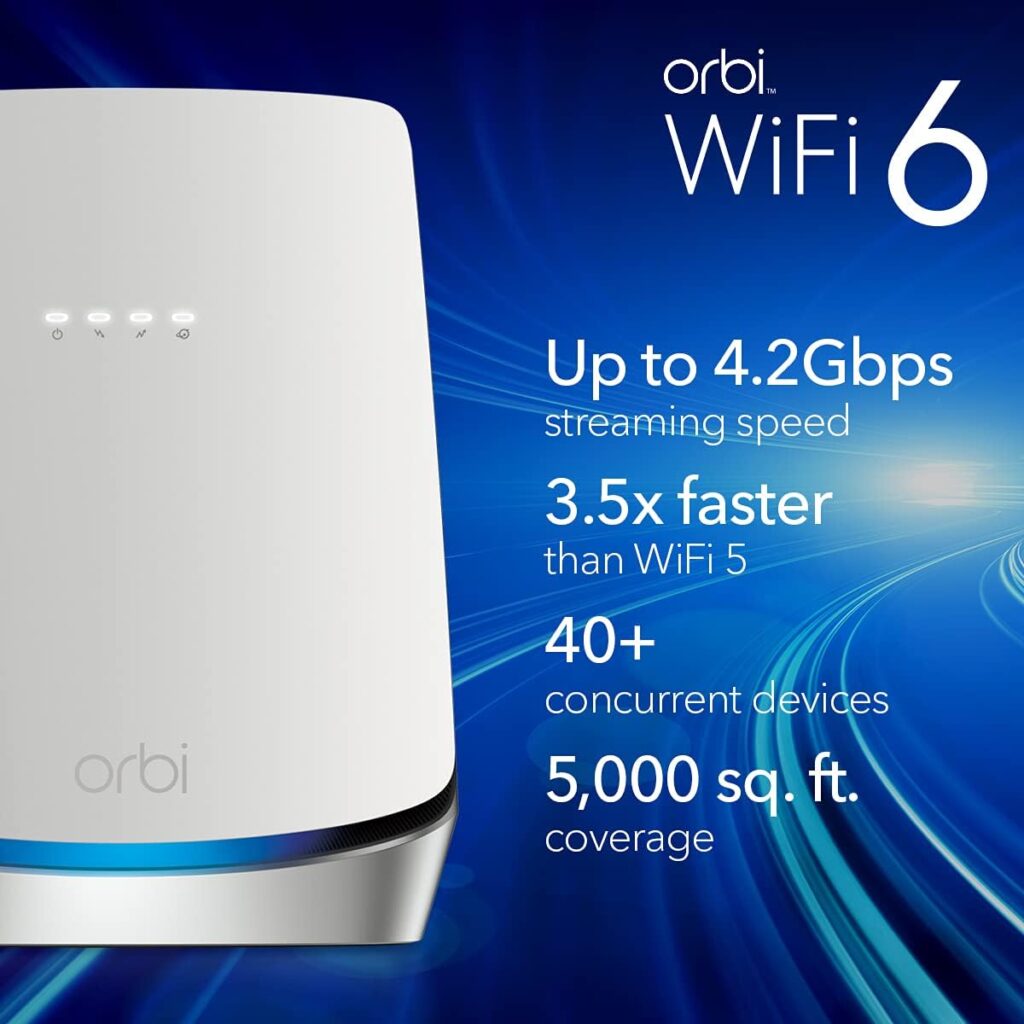 NETGEAR Orbi WiFi 6 Router with DOCSIS 3.1 Built-in Cable Modem (CBR750) | Covers up to 2,500 sq. ft. 40+ Devices | AX4200 (Up to 4.2Gbps) NETGEAR Orbi WiFi 6 Router with DOCSIS 3.1 Built-in Cable Modem (CBR750) | Covers up to 2,500 sq. ft. 40+ Devices | AX4200 (Up to 4.2Gbps)