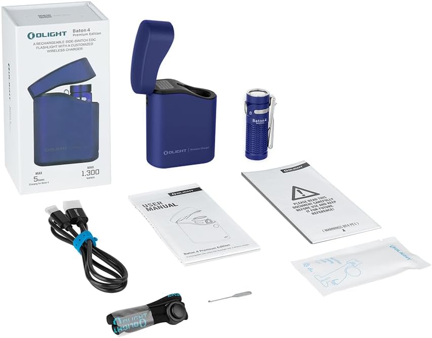 OLIGHT Baton4 Premium Edition EDC Flashlights 1300 Lumens with Type-C Charging Box, Powered by Rechargeable Battery, Small Bright Flashlight IPX8 Waterproof for Camping, Emergencies, Outdoors (Black)