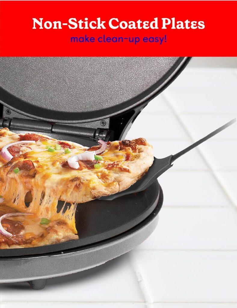 Betty Crocker Pizza Maker Plus, 12 Indoor Electric Grill, Nonstick Griddle Pan for Pizzas, Quesadillas, Tortillas, Nachos and more, 12 Electric Griddle for Delicious Meals and Snacks, White