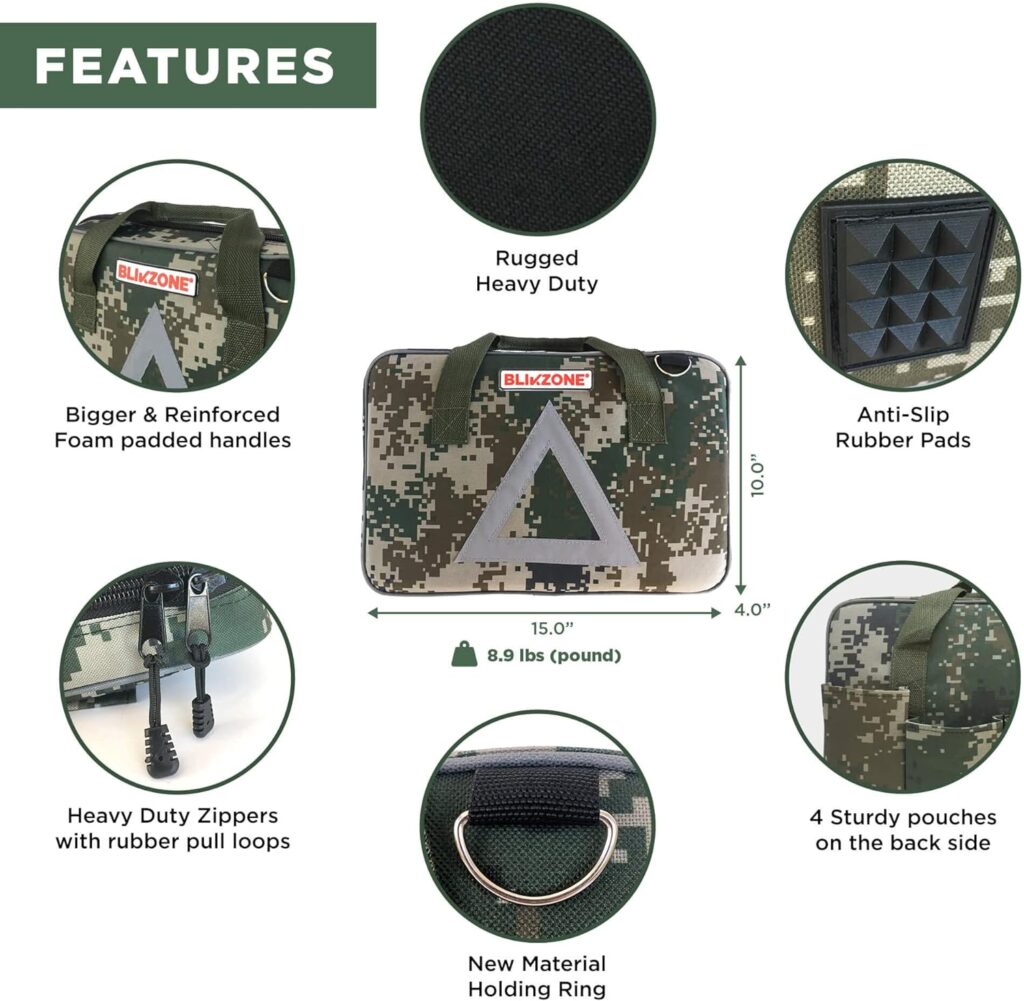 BLIKZONE - Camo Emergency Car Kit for Vehicles Road Trip Essential for Adults, Car Accessories for Women with Jumper Cables, Heavy Duty Digital Air Compressor, Multitool. Automotive Car Essentials.