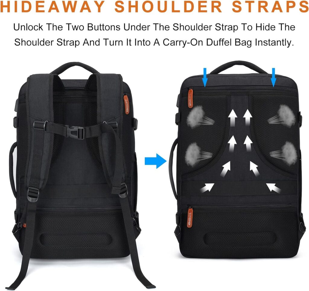 Carry on Travel Backpacks, Extra Large 40L Flight Approved for Men  Women,Expandable Suitcase With 4 Packing Cubes,Water Resistant Luggage Daypack Business Weekender Bag,Black
