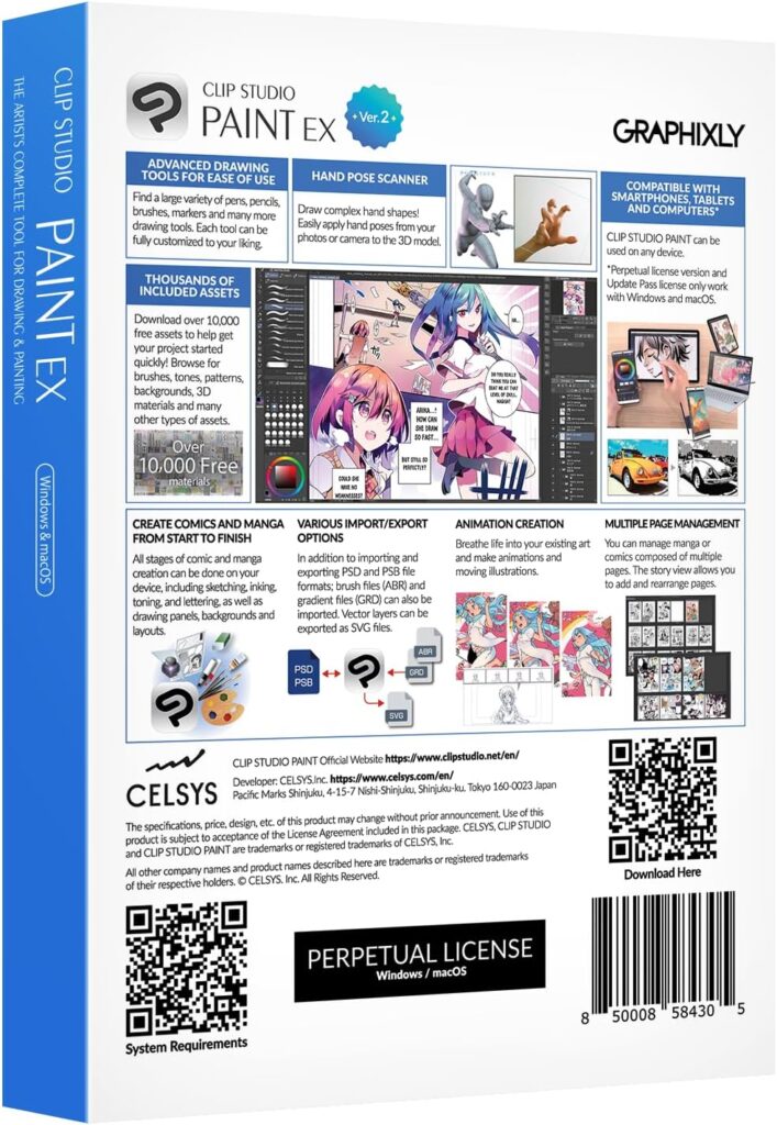 CLIP STUDIO PAINT EX - Version 2 | Perpetual License | for Microsoft Windows and macOS