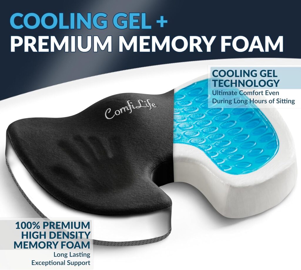 ComfiLife Gel Enhanced Seat Cushion – Office Chair Cushion – Non-Slip Gel  Memory Foam Coccyx Cushion for Tailbone Pain - Desk Chair Car Seat Cushion Driving - Sciatica  Back Pain Relief (Black) ComfiLife Gel Enhanced Seat Cushion – Office Chair Cushion – Non-Slip Gel  Memory Foam Coccyx Cushion for Tailbone Pain - Desk Chair Car Seat Cushion Driving - Sciatica  Back Pain Relief (Black)