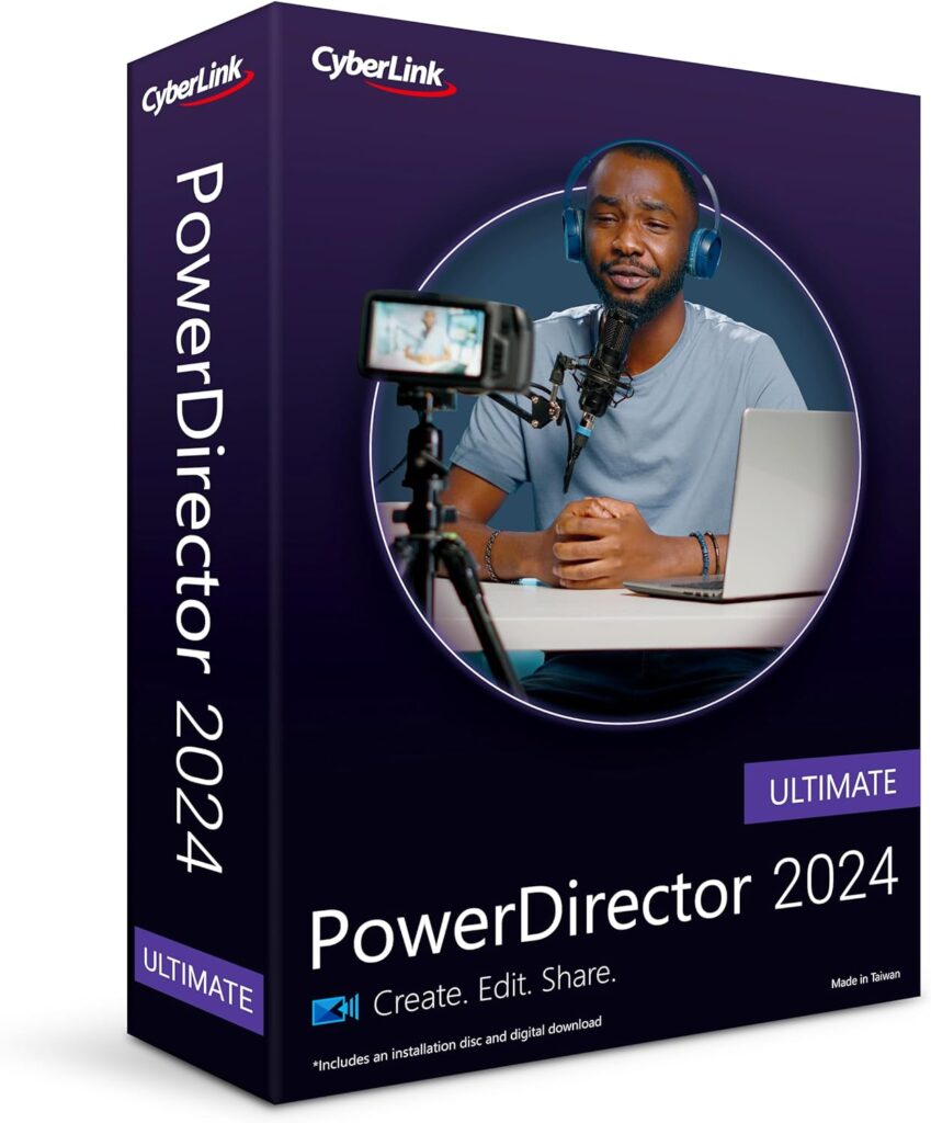 CyberLink PowerDirector 2024 Ultimate | Easy-to-Use AI Video Editing Software for Windows with Premium Visual Effects | Slideshow | Screen Recorder [Retail Box with Download Card]