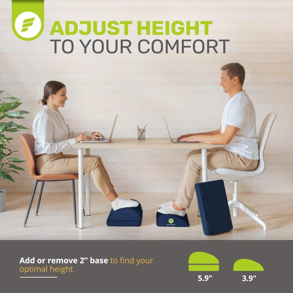 ErgoFoam Foot Rest for Under Desk at Work Chiropractor-Endorsed Orthopedic Teardrop Design 2in1 Adjustable Premium Under Desk Foot Rest Ergonomic Desk Foot Rest for Lumbar Back Knee Pain (Black)