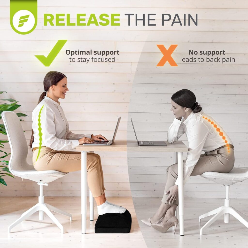 ErgoFoam Foot Rest for Under Desk at Work Chiropractor-Endorsed Orthopedic Teardrop Design 2in1 Adjustable Premium Under Desk Foot Rest Ergonomic Desk Foot Rest for Lumbar Back Knee Pain (Black)