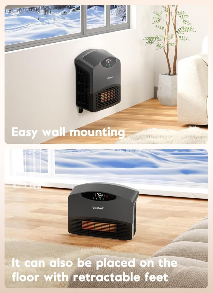 GiveBest Electric Wall Heater with WiFi and Remote Control, Floor or Wall Mounted Heater, Large Room Coverage, 3 Heating Modes, 1500W Fast Heating Space with Thermostat for Indoor Room Use